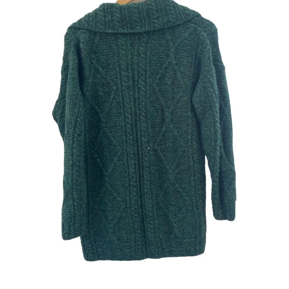 Carraig Donn Green Irish Aran Cable Knit Wool Sweater Jacket Medium - Picture 4 of 6